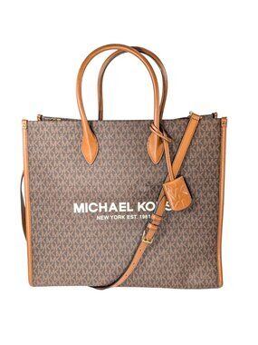 Michael Kors Mirella Signature Large Brown Coated Canvas Leather 2-Way Tote